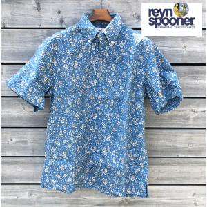 レインスプーナー半袖シャツ　スプーナークロス　Reyn spooner　125-5595 ケトルフラワー　小花柄　 0310 ）LICHEN BLUE　 Imported from Hawaii｜jeansneshi