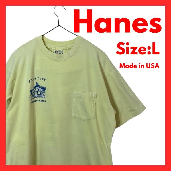 USA製 Hanes BEEFY-T XL KRISTINE フィッシュ 両面プリント ポケットTシ...