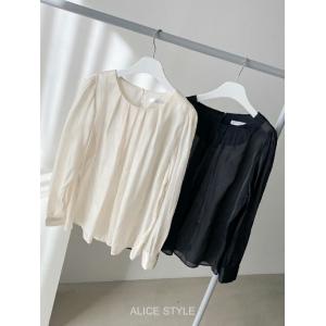 ブラウス レディース 上品 ラウンドネック シ...の詳細画像1