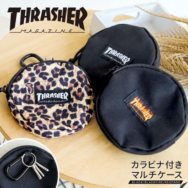 THRASHER  コイン ケース 丸型 キーフック カラビナ ミニ ポーチ ポケット 付き ファス...