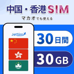 【中国・香港・マカオ SIM】30日間 30GB 高速データ通信 1日1GB 4G/5G対応 簡単設定 テザリング可