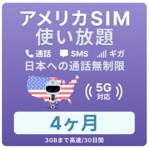 アメリカ SIMカード 4カ月【データ無制限】 月 /3GBまで高速 通話し放題 ハワイ含む 留学 旅行 出張用 プリペイドSIM T-mobile回線｜jethromobile