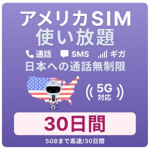 アメリカ SIMカード 30日間【データ無制限】 月 / 5GBまで高速 通話し放題 ハワイ含む 留学 旅行 出張用 プリペイドSIM T-mobile回線