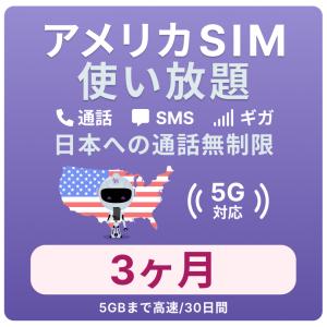 アメリカ SIMカード 3カ月【データ無制限】 月 / 5GBまで高速 通話し放題 ハワイ含む 留学 旅行 出張用 プリペイドSIM T-mobile回線