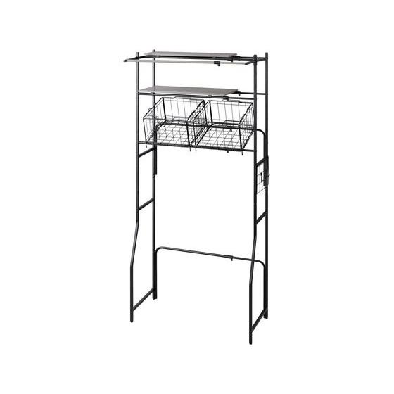 【お取り寄せ】アイリスオーヤマ バスケット付き伸縮ランドリーラック ブラック BSSL-860R 洗...