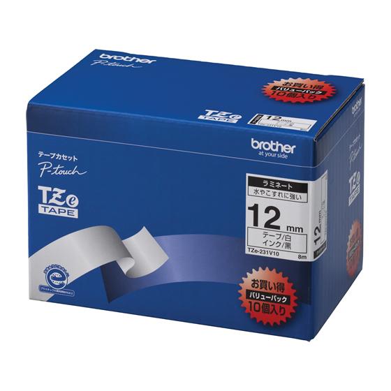 ブラザー ラベル用ラミネートテープ12mm 白 黒文字(10個入) 白 ホワイト ピータッチテープ ...