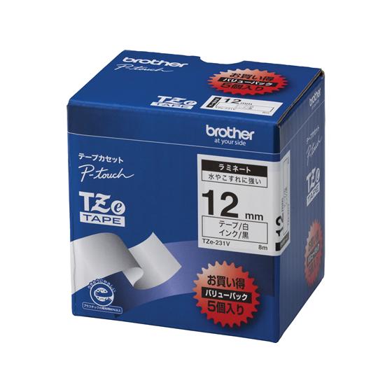 ブラザー ラベルプリンター用ラミネートテープ12mm白 黒文字(5個入) 白 ホワイト ピータッチテ...