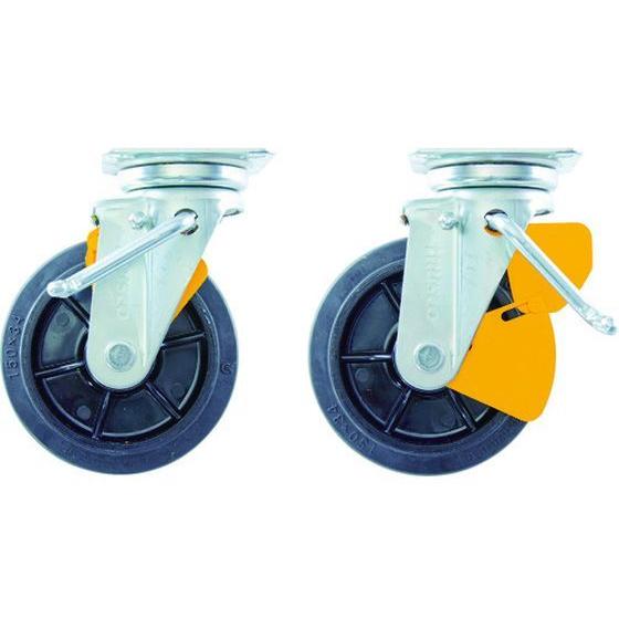 【お取り寄せ】TRUSCO プレス製ナイロンホイールゴムキャスター 自在 左ブレーキサインプレート1...