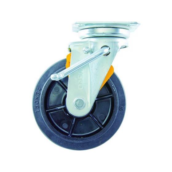 【お取り寄せ】TRUSCO プレス製ナイロンホイールゴムキャスター 自在 右ブレーキサインプレート1...