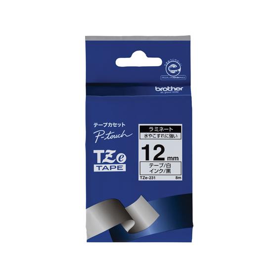 ブラザー ラベルプリンター用ラミネートテープ12mm 白 黒文字 TZe-231 白 ホワイト ピー...