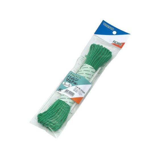 【お取り寄せ】TRUSCO パイレンカラーロープ 3つ打 線径3mm×長さ10m 緑 ＰＰロープ 荷...
