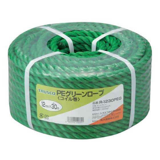 【お取り寄せ】TRUSCO PEグリーンロープ 3つ打 線径12mm×長さ30m ＰＥロープ 荷造り...