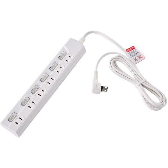 【お取り寄せ】朝日電器 スイッチ付 電源タップ 6個口 2m WLK-R62LW コード付き電源タッ...