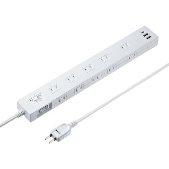 【お取り寄せ】サンワサプライ 雷タップ10個口 ホワイト 1m TAP-SP2110NUC-1W コ...