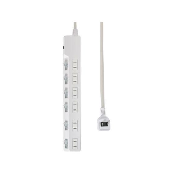 【お取り寄せ】朝日電器 スイッチ付 電源タップ 6個口 2m ブレーカー WLK-R62BW コード...