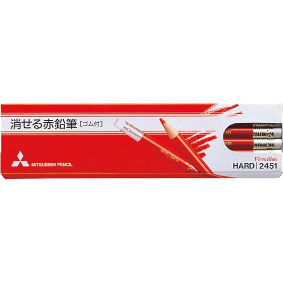 三菱鉛筆 消せる赤鉛筆 赤 12本 K2451  色鉛筆 単色 教材用筆記具