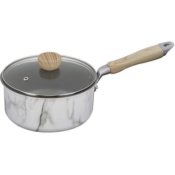 【お取り寄せ】LIV PLUS ベストコ 片手鍋 18cm ソースパン ホワイト 大理石柄 両手鍋 ...