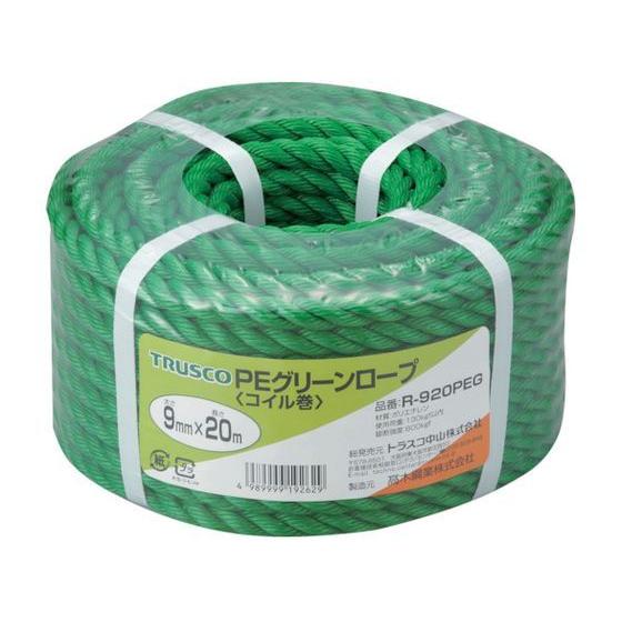 【お取り寄せ】TRUSCO PEグリーンロープ 3つ打 線径9mm×長さ20m R-920PEG Ｐ...
