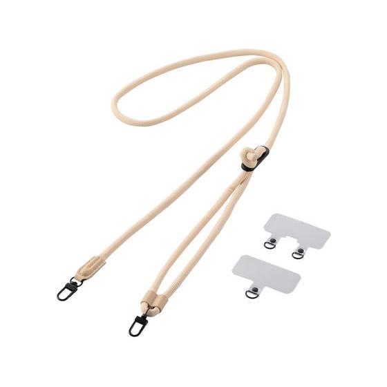 【お取り寄せ】エレコム ショルダーストラップ 丸紐6mm ベージュ P-STSDH2R06BE スマ...