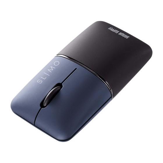 サンワサプライ 静音BluetoothブルーLEDマウス SLIMO 充電式 ネイビー MA-BBS...