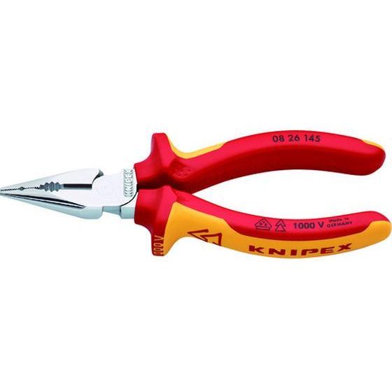 【お取り寄せ】KNIPEX 1000V絶縁ニードルノーズペンチ 145mm 0826145 ペンチ ...