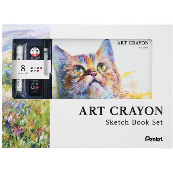 ぺんてる ART CRAYON アートクレヨン 8色セット 限定 スケッチブック付 クレヨンセット ...