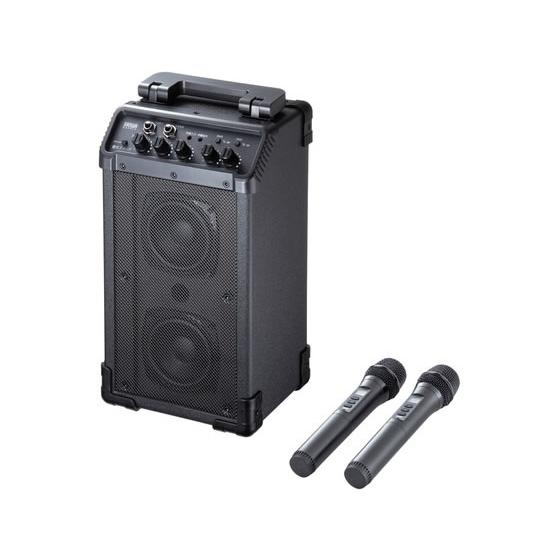【お取り寄せ】サンワサプライ ワイヤレスマイク付き拡声器スピーカー 最大40W ワイヤレスマイク×2...
