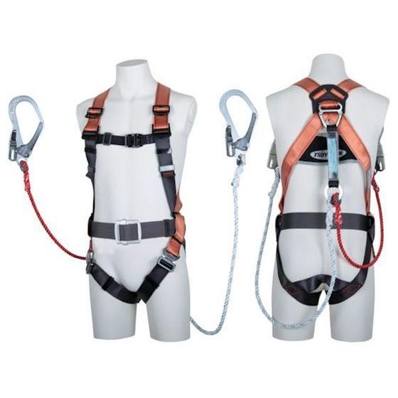 【お取り寄せ】ツヨロン コアハーネス ツインロープ式 オレンジ M 墜落制止用器具 安全保護具 作業