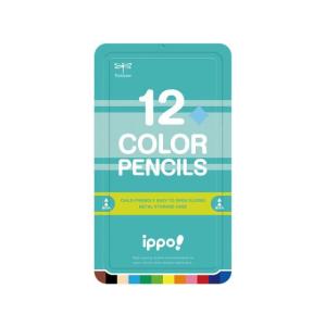 トンボ鉛筆/ippo!スライド缶入色鉛筆12色 プレーン グリーン