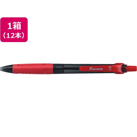 ノック式油性ボールペン 0.7mm 赤 12本 Forestway 使いきりタイプ 小学校 子供 大...