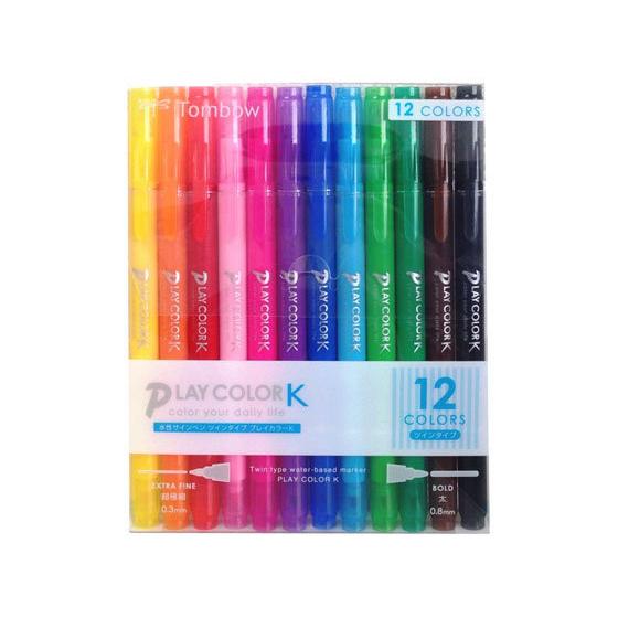 【お取り寄せ】トンボ鉛筆 水性サインペン プレイカラーK 12色パック GCF-011