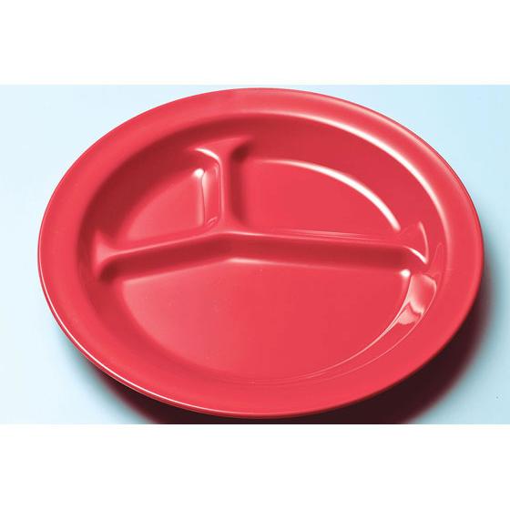 【お取り寄せ】エンテック ポリプロ 丸ランチ皿三ツ切 (レッド) NO.1714R 丼 椀 大皿 中...