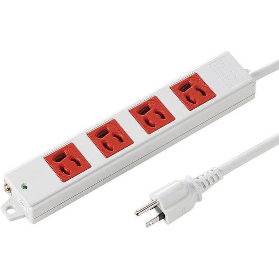 【お取り寄せ】サンワサプライ 工事物件タップ赤 3P・4個口・3m TAP-K4-3R コード付き電...