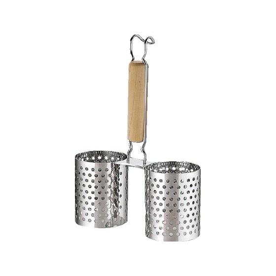 【お取り寄せ】三宝産業 UK 18-8 パンチング 木柄 かき揚げリング 2連 S 揚箸 天ぷらバッ...