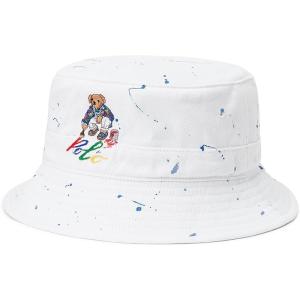 (取寄) ラルフローレン メンズ ポロ ベアー パンツ-スプラッター バケット ハット 帽子 Ralph Lauren Polo Bear Paint-Splatter Bucket Hat White｜jetrag