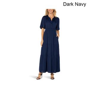 (取寄) リバプール・ロサンゼルス ポケット付きスモックウエストのショートスリーブウーブンマキシドレス liverpool los angeles Short Sleeve Woven Maxi Dress