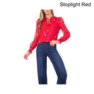 (取寄) セセ スモックカフラッフルタイネックトップ cece Smocked Cuff Ruffle Tie Neck Top