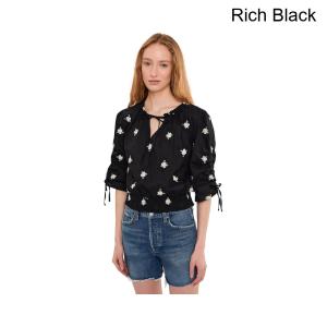 (取寄) セセ 刺繍入りルーシュスリーブスモックトップ cece Embroidered Ruched Sleeve Smocked Top