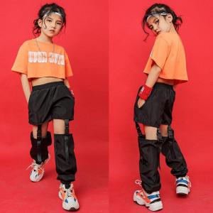 キッズ ダンス衣装 セットアップ ヒップホップ HIPHOP Ｔシャツ 子供服 ズボン ス パンツ へそ出し 半袖 子供服 女の子 ジャズダンス｜jewel-fasion