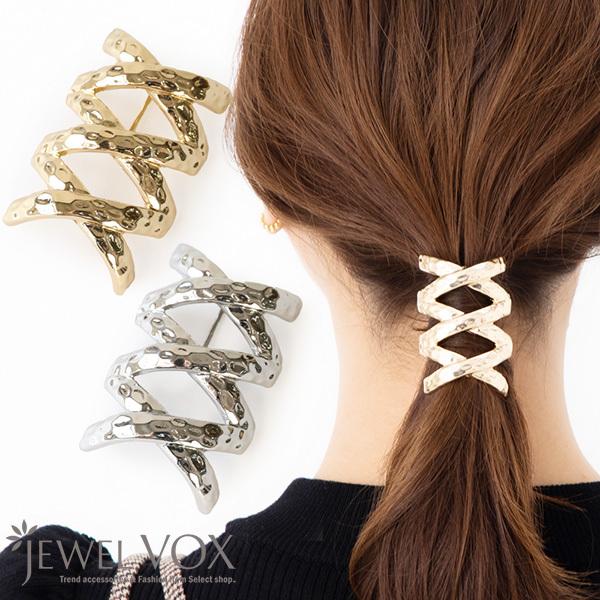 ポニーフック レディース ヘアアクセサリー メタル アーチ 平打ち たたき 加工 まとめ髪 大人 オ...