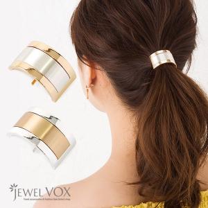 ポニーフック フック ヘアゴム ヘアポニー レディース ヘアアクセ スクエア バイカラー メタル まとめ髪｜jewel-vox