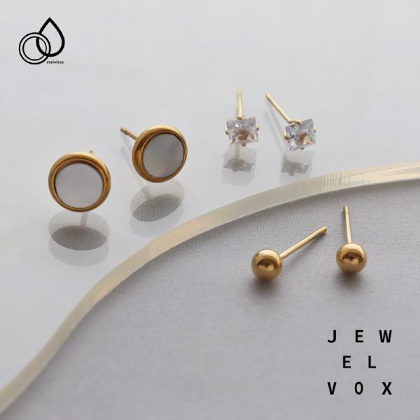 ピアス ステンレス製  金属アレルギー サージカルステンレス レディース シェル キュービックジルコ...