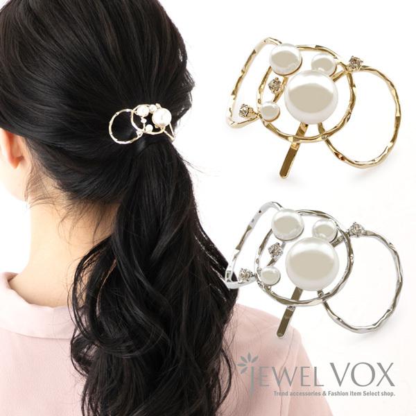 ポニーフック ヘアアクセサリー ヘアカフス レディース 立体 メタル パール サークル ストーン ま...