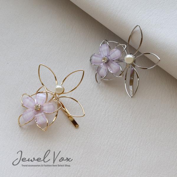 ポニーフック ヘアフック ヘアアクセサリー お花 フラワー ビジュー パール 透かし メタル まとめ...