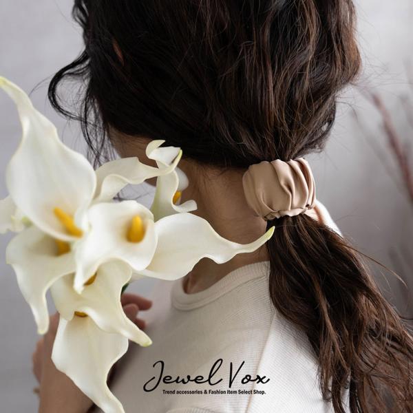 ポニーフック ヘアアクセ レディース ヘアーフック 巻き付け ギャザー サテン風 まとめ髪 ブラック...