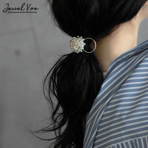 ポニーフック レディース ヘアーフック ヘアカフ ヘアアクセ パール リボン ガーリー まとめ髪 大...
