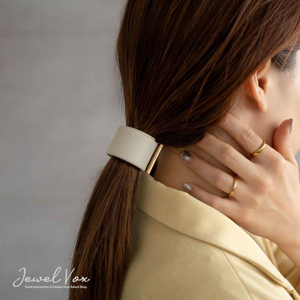 ポニーフック ヘアーフック ヘアアクセサリー ヘアカフ レザー風 合皮 おしゃれ まとめ髪 くすみカ...