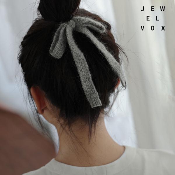 ヘアゴム ヘアアクセ ヘアポニー ポニーフック ヘアフック リボン アンゴラニット 2タイプ 大人か...