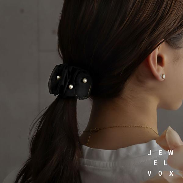 ポニーフック レディース ヘアーフック ヘアアクセ アクセサリー シフォン パール ニュアンスカラー...