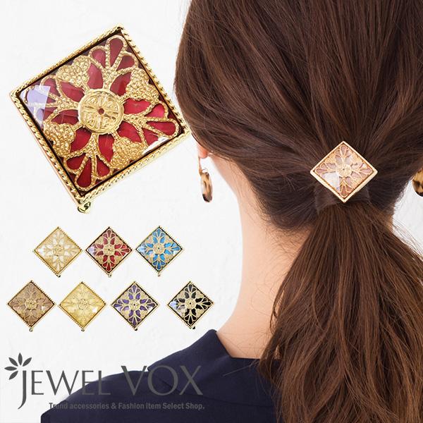 ポニーフック フック ヘアピン ヘアアクセ スクエア レース 多面カット ビジュー くるりんぱ 結婚...